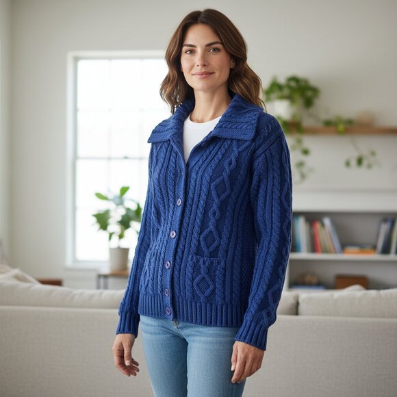 Aran Crafts Sweaters - 💙 Aran Craft 100% Merino Wool Cable Knit Cardigan | Made in Ireland 💙